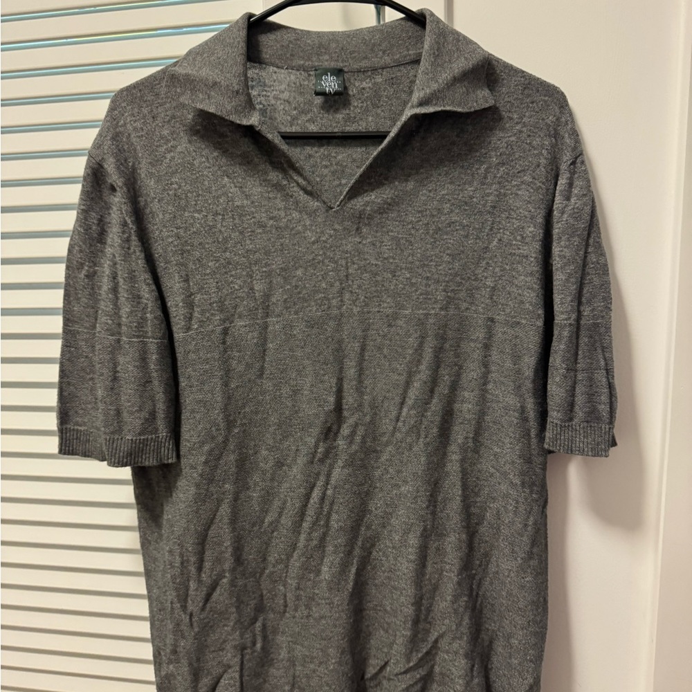 Eleventy Milano Gray Textured Polo Shirt